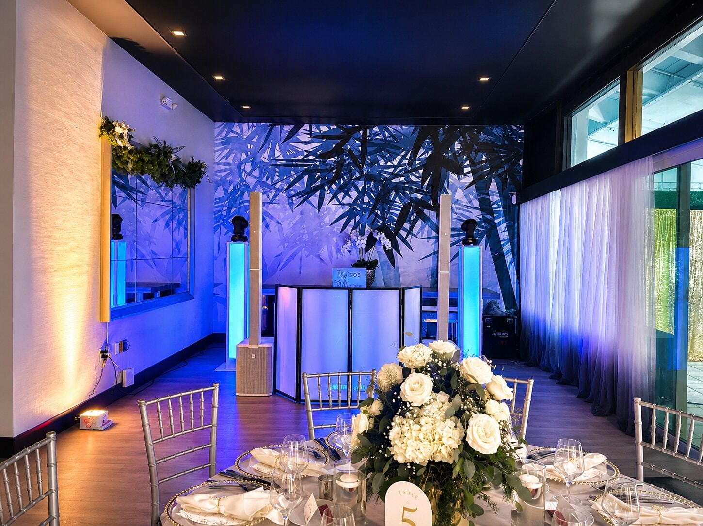 Quinceañera venue setup with lighting